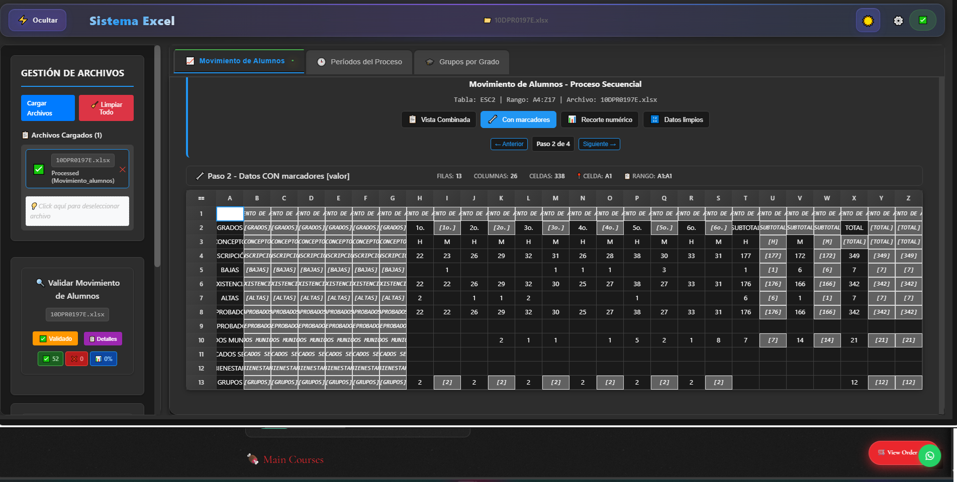 Sistema Excel - Algoritmo Bidimensional