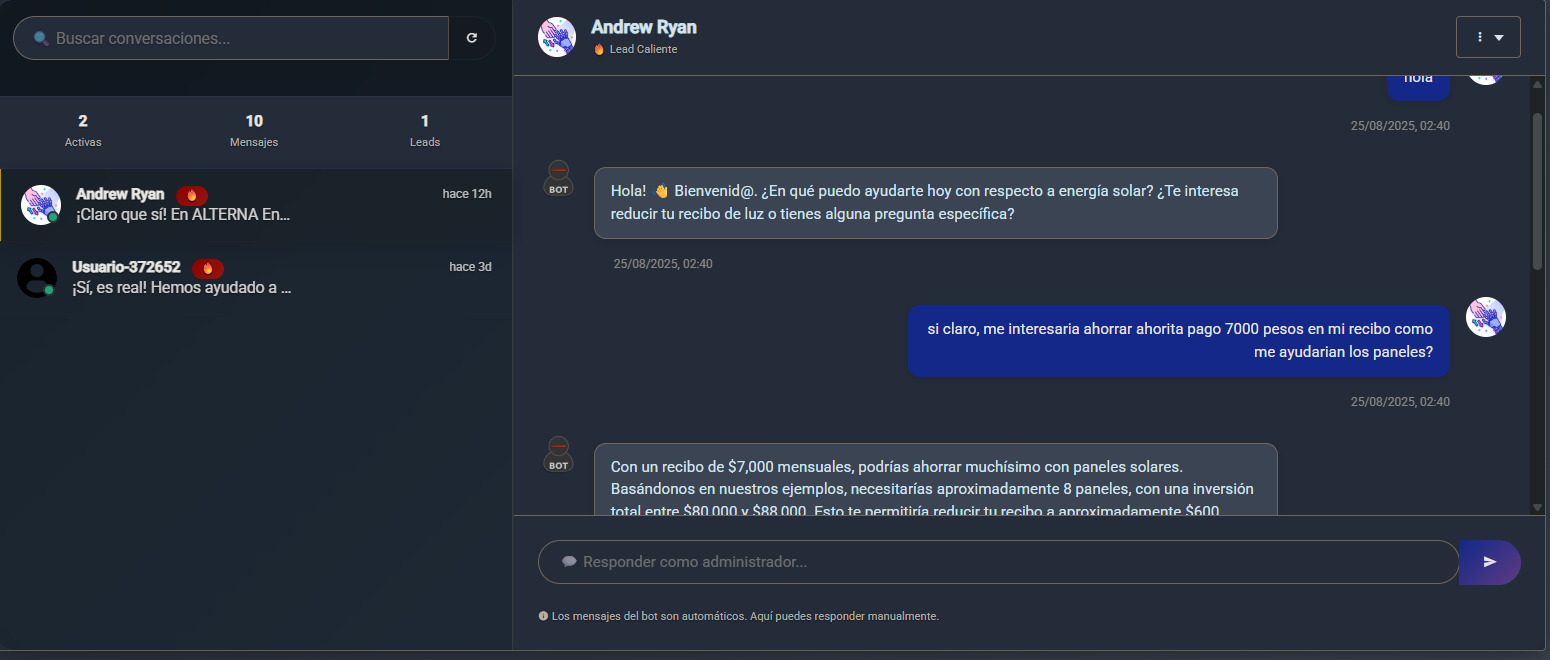 Sistema Multi-Bot - Bot ALTERNA Energía Solar